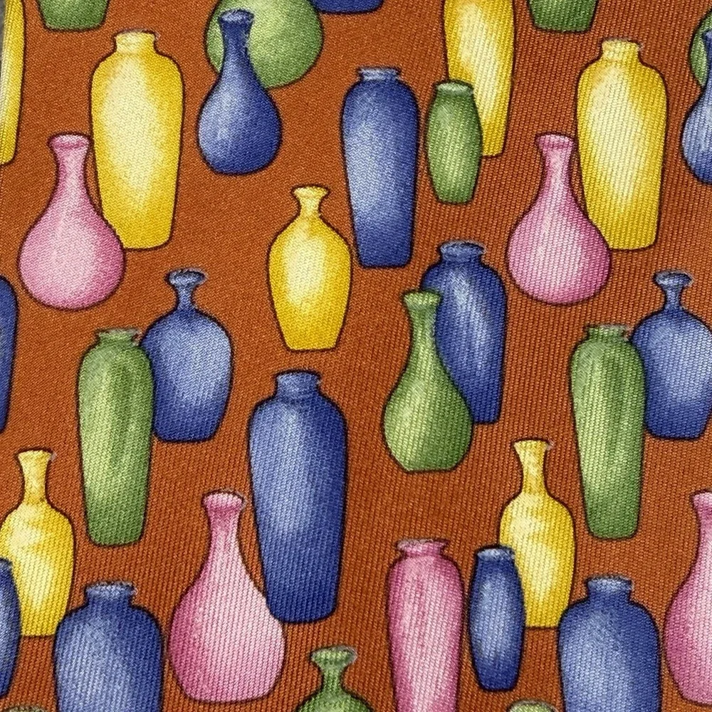 Vintage Gucci Italy Silk Tie Art Pottery Vase Print Orange Multicolor‎ 56x3.75